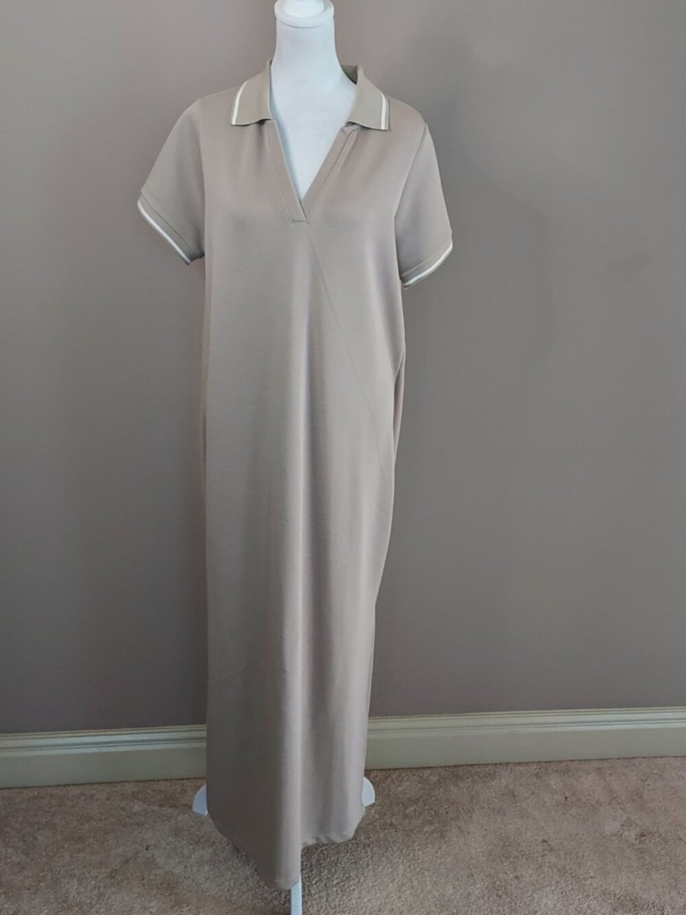Spanx Air Essentials Pique Polo Midi Dress in Ashwood Size Large - Picture 4 of 12